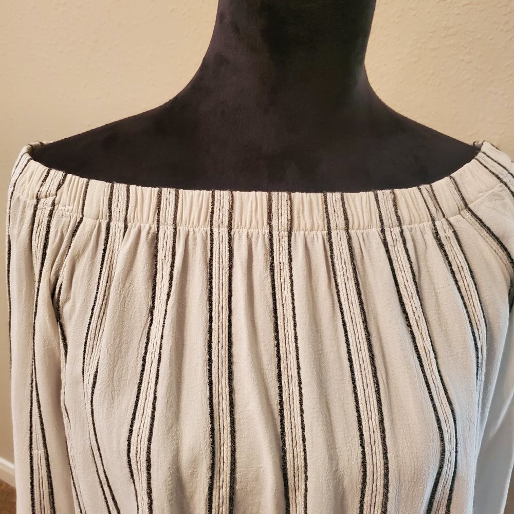 Maven west Women's Off shoulder crop stripe top 3/4 sleeves long. size S.